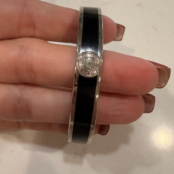 Coach Signature Silver Push Button Black Enamel Bangle Bracelet Silver Tone - Picture 2 of 4